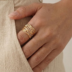 Brass Micro Pave Cubic Zirconia Finger Rings for Women, Golden, 21mm, Inner Diameter: 21mm(CU-CBAA973-01G)