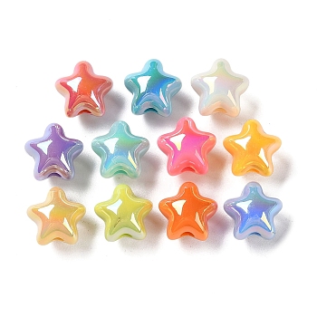 UV Plating Acrylic Beads, Star, Mixed Color, 15x15.5x13mm, Hole: 4mm