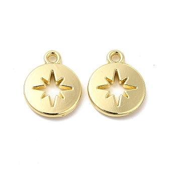 Rack Plating Alloy Charms, Cadmium Free & Lead Free, Flat Round with Hollow Star, Light Gold, 15x12x2mm, Hole: 1.6mm