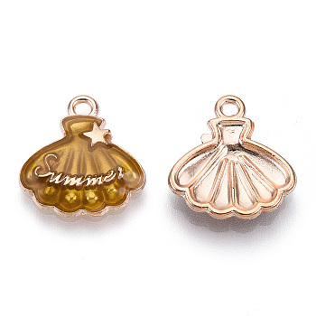 Alloy Enamel Pendants, Light Gold, Shell/Scallop with Star & Word Summer, Goldenrod, 17.5x16.5x3mm, Hole: 1.6mm