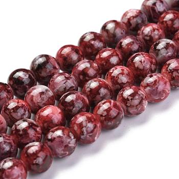 Opaque Spray Painted Glass Beads Strands, Imitation Snowflake Obsidian, Round, Dark Red, 8mm, Hole: 1mm, about 103 pcs/Strand, 31.10''(79cm)
