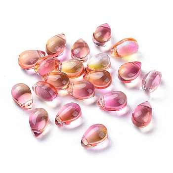 Transparent Glass Beads, Top Drilled Beads, Teardrop, Light Salmon, 9x6x5mm, Hole: 1mm