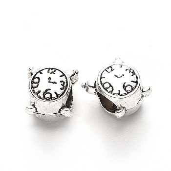 Tibetan Style Alloy European Beads, Large Hole Beads, Lead Free, Alarm Clock, Antique Silver, 9.5x9x7.5mm, Hole: 4.5mm, about 700pcs/1000g