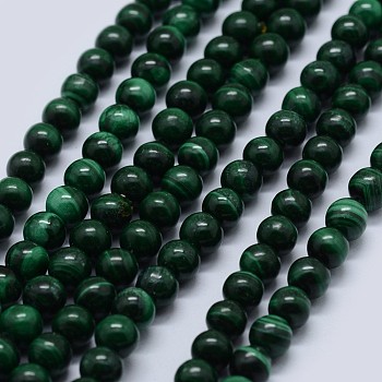 Natural Malachite Beads Strands, Grade AB, Round, 6mm, Hole: 0.7mm, about 63pcs/strand, 15.5 inch(39.5cm)
