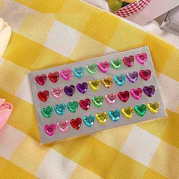 Cartoon 3D Heart PVC Rhinestone Stickers, Gems Crystal Heart Decorative Decals for Kid's Art Craft, Colorful, 12mm, 36pcs/sheet