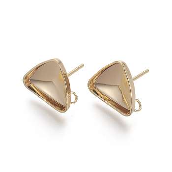 304 Stainless Steel Stud Earring Settings, with Loop, Triangle, Real 18K Gold Plated, 13.5mm, Triangle: 13.2x12.6mm, Hole: 2mm, Tray: 12x11mm, Pin: 0.8mm