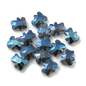 100Pcs Electroplate Glass Beads, Half Rainbow Plated, Bear, Marine Blue, 9.5x8.5x3.5mm, Hole: 1mm