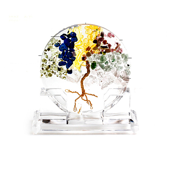 Resin Tree of Life Home Display Decorations, with Natural Mixed Gemstone Chips Inside Ornaments, 130x110mm