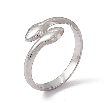 304 Stainless Steel Double Snake Open Cuff Ring for Women, Stainless Steel Color, US Size 7 1/2(17.7mm)