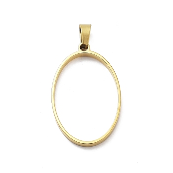 304 Stainless Steel Open Back Bezel Pendants, For DIY UV Resin, Epoxy Resin, Real 18K Gold Plated, Oval, 35x22.5x3mm, Hole: 8x4mm