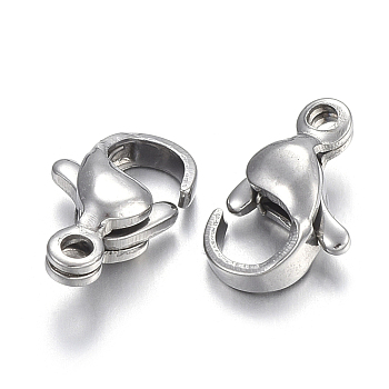 304 Stainless Steel Lobster Claw Clasps, Parrot Trigger Clasps, Stainless Steel Color, 10x6.5x3.5mm, Hole: 1mm
