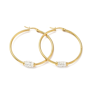 Crystal Rhinestone Tube Beaded Hoop Earrings, Vacuum Plating 201 Stainless Steel with 304 Stainless Steel Pins for Women, Golden, 47x45x5.5mm, Pin: 0.6mm