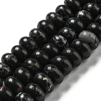 Synthetic Imperial Jasper Dyed Beads Strands, Rondelle, Black, 8~8.5x5~5.5mm, Hole: 1.2mm, about 76~77pcs/strand, 15.20''~15.47"(38.6~39.3cm)