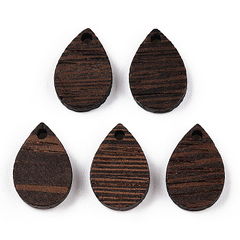 Natural Wenge Wood Pendants, Undyed, Teardrop Charms, Coconut Brown, 17x11.5x3.5mm, Hole: 1.8mm