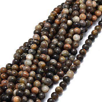 Natural Black Sunstone Beads Strands, Round, 8~8.5mm, Hole: 1mm, about 47pcs/strand, 15.55''(39.5cm)