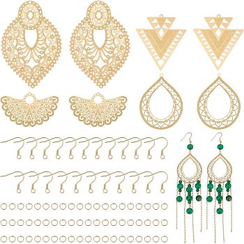 DIY Filigree Dangle Earring Making Kit, Including 304 Stainless Steel Geometry Pendants & Earring Hooks & Jump Rings, Golden, 128Pcs/box