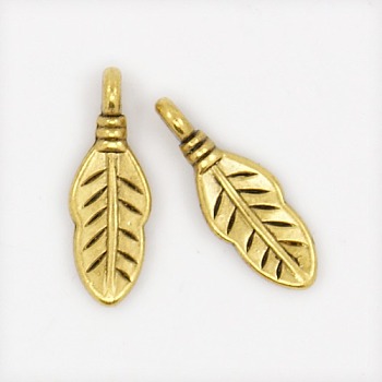 Tibetan Style Alloy Pendants, Lead Free and Cadmium Free, Antique Golden, Leaf, 17mm long, 6mm wide, 1.5mm thick, hole: 1mm