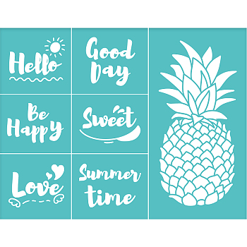Self-Adhesive Silk Screen Printing Stencil, for Painting on Wood, DIY Decoration T-Shirt Fabric, Turquoise, Pineapple Pattern, 28x22cm