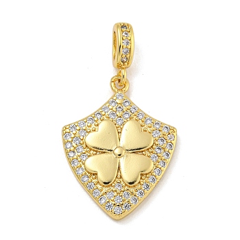 Rack Plating Brass Micro Pave Cubic Zirconia Pendants, Long-Lasting Plated, Cadmium Free & Lead Free, Real 18K Gold Plated, Clover, 25.5x19.5x4mm, Hole: 3x5mm