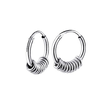 Rhodium Plated 925 Sterling Silver Circle Beaded Huggie Hoop Earrings for Women, Platinum, 13mm