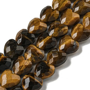 Natural Tiger Eye Beads Strands, Faceted, Heart, 8x8x4.5mm, Hole: 0.9mm, about 51~53pcs/strand, 14.57''~15.04''(37~38.2cm)