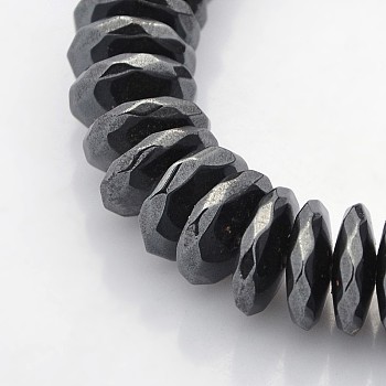 Non-magnetic Synthetic Hematite Beads Strands, Faceted, Heishi Beads, Disc/Flat Round, Black, 11~12x3~4mm, Hole: 1mm, about 104pcs/strand, 15.7 inch