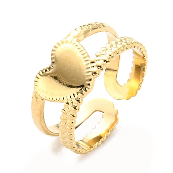 304 Stainless Steel Open Cuff Ring for Women, Heart, Real 14K Gold Plated, Inner Diameter: 17mm