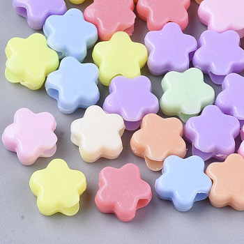 Opaque Acrylic European Beads, Large Hole Beads, Flower, Mixed Color, 10.5x10x6mm, Hole: 4mm