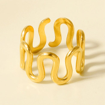 Geometric 304 Stainless Steel Adjustable Cuff Open Rings for Women, Golden, 12mm, Inner Diameter: 17mm