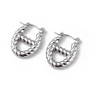 304 Stainless Steel Oval Hoop Earrings for Women, Stainless Steel Color, 21x16x3.5mm, Pin: 0.6mm