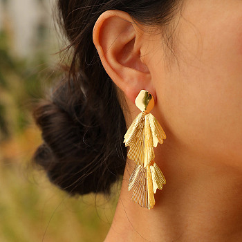 Leaf Shape Brass Stud Earrings, Dangle Earring for Women, Golden, 69x26mm