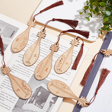 8Pcs 8 Style Ancient Musical Instrument Pipa Chinese Style Bookmark with Tassels for Book Lover(AJEW-GO0001-13)-7