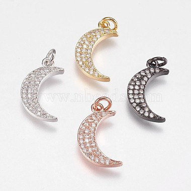 Mixed Color Clear Moon Brass+Cubic Zirconia Pendants