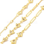 Rack Plating Brass Triangle & Paperclip Chains, with Clear Cubic Zirconia, Long-Lasting Plated, Soldered, with Spool, Cadmium Free & Lead Free, Golden, 9x6.5x1.5mm, 10x2x0.5mm(CHC-C025-09G)