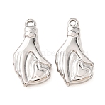 201 Stainless Steel Pendants, Polishing, Hand with Heart Charms, Stainless Steel Color, 22x12x3mm, Hole: 2mm(SA-CBA0418-04P)
