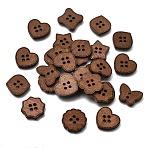 4-Hole Wood Buttons, Mixed Shapes with Stitch Border, Coconut Brown, 15~20x18.5~20x2.5mm, Hole: 2mm(WD-CBA9CDE-01A)