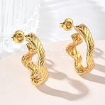 304 Stainless Steel Stud Earrings for Women, Half Hoop Earrings, Ion Plating(IP), Golden, 26x7mm(EJEW-K333-31G)