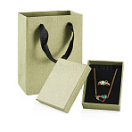 3Pcs Rectangle Paper Jewelry Display Cases, Jewelry Set Cases for Rings Earrings Necklaces Bracelets Storage, with 3Pcs Paper Gift Tote Bags, Dark Sea Green, 9.3x7.1x2.8cm(CON-TA0001-39C-01)