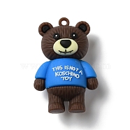 PVC Plastic Cartoon Big Pendants, Little Bear with Word Charms, for DIY Keychain Making, Blue, 52x34.5x20mm, Hole: 2.7mm(PVC-Q095-06A)
