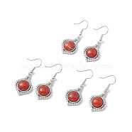 Natural Red Jasper Vase Dangle Earrings, Platinum Brass Jewelry for Women, 40mm, Pin: 0.5mm(EJEW-A092-01P-15)