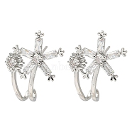Brass with Clear Cubic Zirconia Stud Earrings, Flower, Platinum, 21.5x18mm(EJEW-B035-10P)