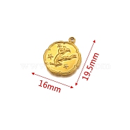 Stainless Steel Pendant, Golden, Flat Round with Constellation Charm, Capricorn, 19.5x16mm(PW-WG21189-10)
