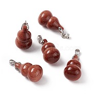 Synthetic Goldstone Pendants, with Platinum Tone Brass Findings, Gourd Charm, 29.5x18mm, Hole: 6x4mm(G-G846-02P-01)