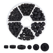 240Pcs 6 Styles Natural Lava Rock Beads, Disc & Round, 4~8.5x2~8.5mm, Hole: 0.8~1mm(G-OC0004-52)