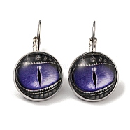 Dragon Eye Glass Leverback Earrings with Brass Earring Pins, Medium Purple, 29mm(EJEW-Q798-01T)