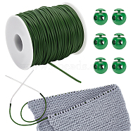 Hollow Pipe PVC Tubular Synthetic Rubber Cord, Wrapped Around White Plastic Spool, with Plastic Cord Locks, Dark Olive Green, Cord: 2mm thick, Hole: 1mm, about 54.68 yards(50m)/roll, 1 Roll; Locks: 21x18mm, Hole: 5.5mm, 6pcs(RCOR-NB0001-01K)