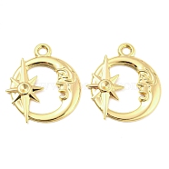 Brass Pendant Rhinestone Settings, Moon with Star Pendants, Real 18K Gold Plated, Fit for 3mm Rhinestone, 34x30x2mm, Hole: 3mm, (KK-L208-39G)