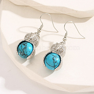 Vintage Turquoise Earrings with Rhinestones for Casual and Commuting Outfits, Silver, 40x13mm(UP2440)