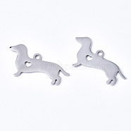 304 Stainless Steel Pendants, Silhouette Charms, Laser Cut, Sausage Dog/Dachshund, Stainless Steel Color, 16x30x1.5mm, Hole: 2mm(STAS-N087-33)