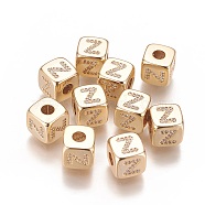 Brass Micro Pave Cubic Zirconia Beads, Horizontal Hole, Real 18K Gold Plated, Long-Lasting Plated, Cube with Letter, Clear, Letter.Z, 9x9x9mm, Hole: 3.5mm(KK-K238-16G-Z)